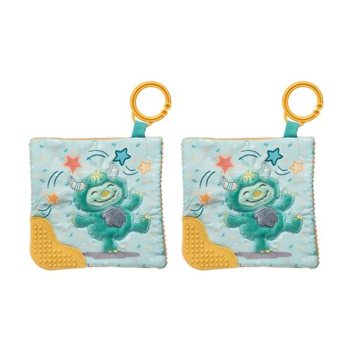 2PK Mary Meyer Mookie Monster Soft Plush Crinkle Teether Aqua 16cm With Hook