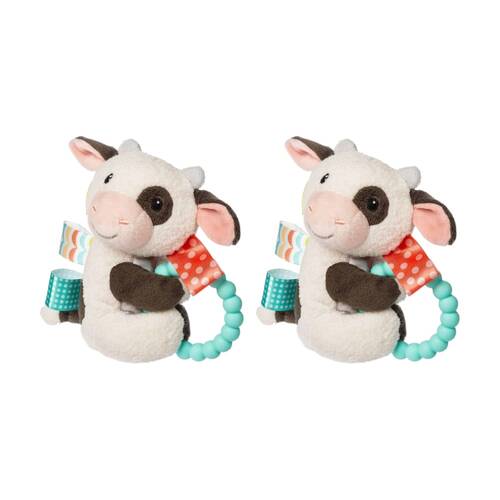 2PK Mary Meyer Taggies Buttercup Cow Soft Plush Rattle & Silicone Teether White