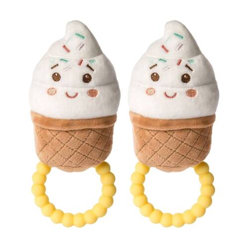 2PK Mary Meyer Sweet Soothies Ice Cream Soft Plush Rattle/Silicone Teether 14cm