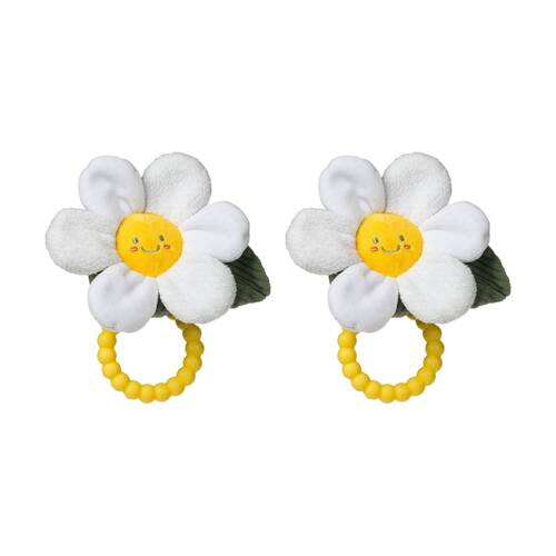 2PK Mary Meyer Sweet Soothies Daisy Soft Plush Rattle & Silicone Teether 14cm
