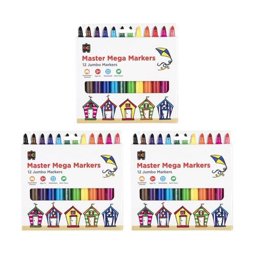 3x 12pc Educational Colours Master Mega Fine Tip Markers Pack Kids 3y+