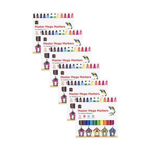6x 12pc Educational Colours Master Mega Fine Tip Markers Pack Kids 3y+