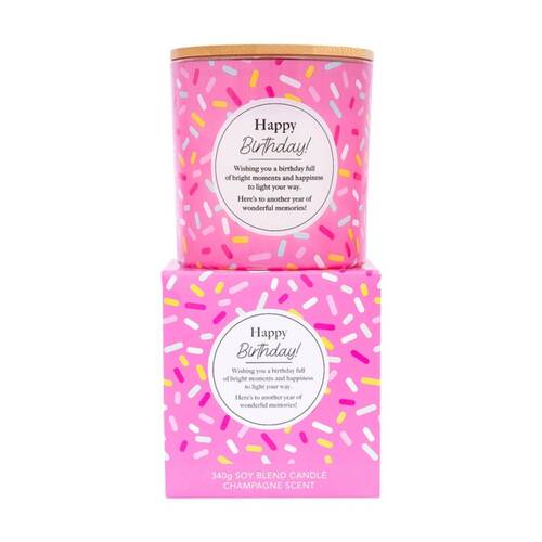 Meaningful Melts Soy Wax Blend Champagne Scented Candle Happy Birthday 340g