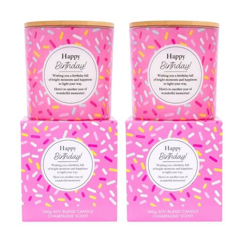 2PK Meaningful Melts Soy Wax Blend Champagne Scented Candle Happy Birthday 340g