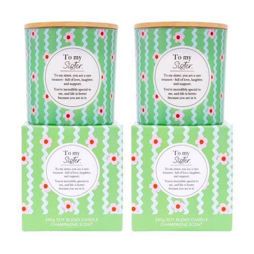 2PK Meaningful Melts Soy Wax Blend Champagne Scented Candle To My Sister 340g