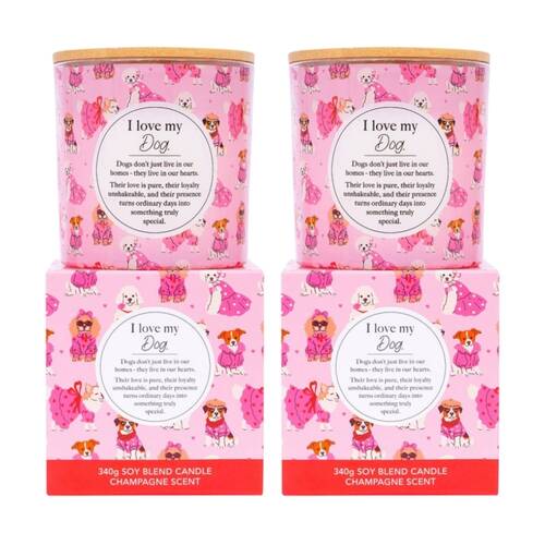 2PK Meaningful Melts Soy Wax Blend Champagne Scented Candle I Love My Dog 340g