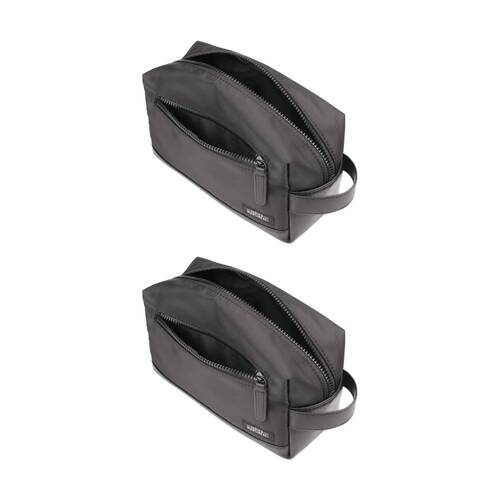 2PK Men's Republic Nylon Toiletry Bag Compact Travel Pouch Black 25x10x14cm