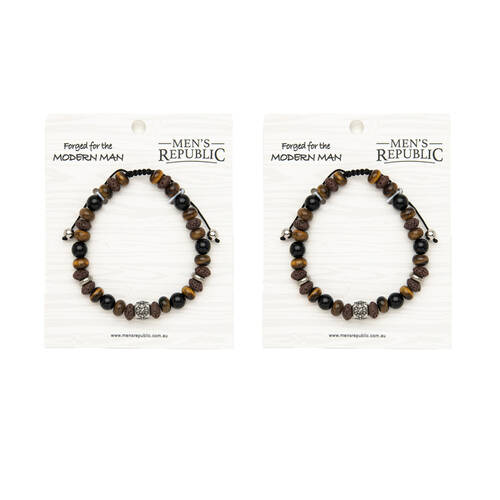 2PK Men's Republic Fashion Bracelet Stainless Semi Precious Stones Assorted