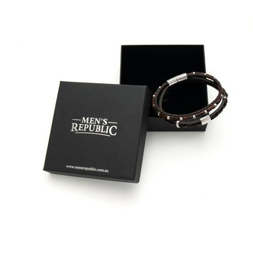Men's Republic Multi Leather Bracelet With Stainless Steel Signature Gift