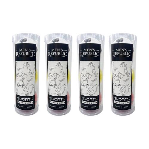 4x 3pc Men's Republic Sports Bath Bombs Set Bergamot Sandalwood 150g