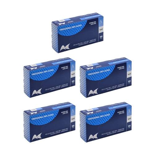 5x 100pc Artist Choice Vinyl Gloves Powder Free Latex Medical Black Large