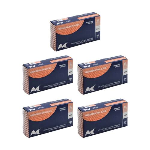 5x 100pc Artist Choice Vinyl Gloves Powder Free Latex Medical Black XL