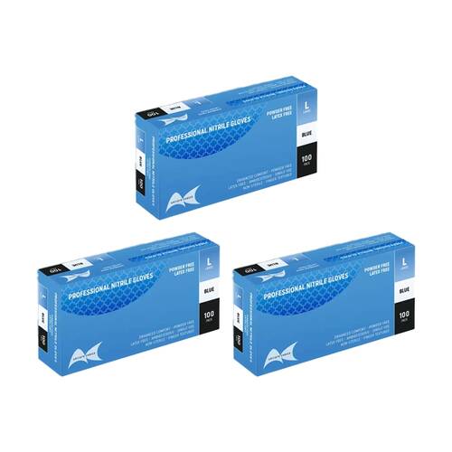 3x 100pc Artists Choice Nitrile Gloves Powder Latex Textured Blue Large