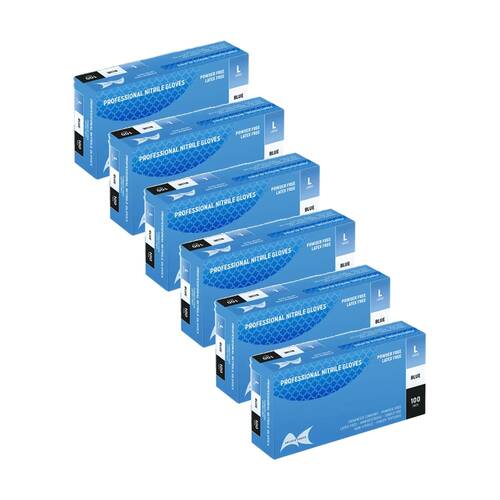 6x 100pc Artist Choice Nitrile Gloves Powder Latex Textured Blue Large