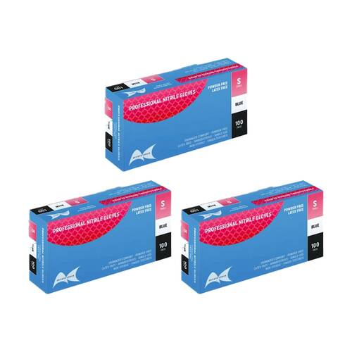 3x 100pc Artist Choice Nitrile Gloves Powder Latex Textured Blue Small