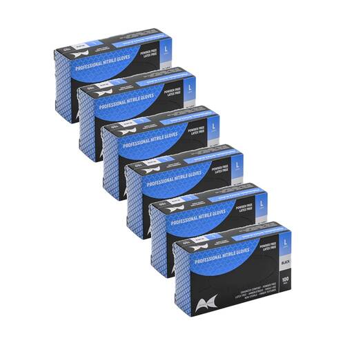 6x 100pc Artist Choice Nitrile Gloves Textured Powder Latex Excluded Black Large