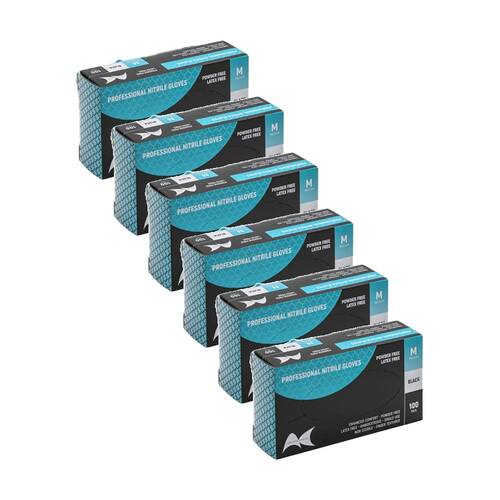 6x 100pc Artist Choice Nitrile Gloves Powder Latex Excluded Black Medium