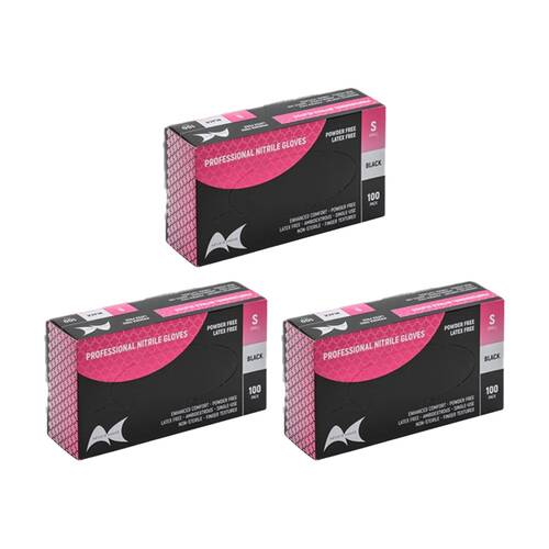 3x 100pc Artist Choice Nitrile Gloves Textured Powder Latex Excluded Black Small