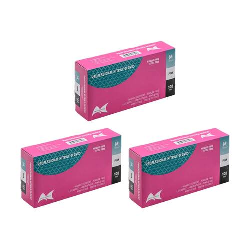 3x 100pc Artists Choice Nitrile Gloves Powder Free Latex Textured Pink Medium
