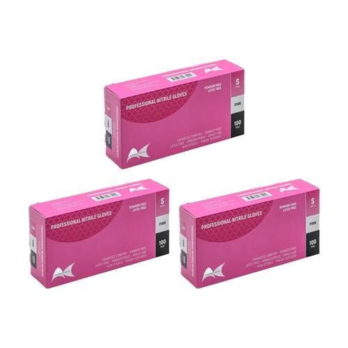 3x 100pc Artist Choice Nitrile Gloves Powder Free Latex Textured Pink Small