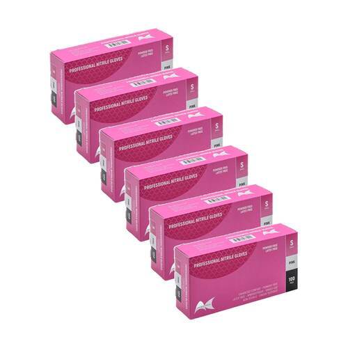 6x 100pc Artists Choice Nitrile Gloves Powder Free Latex Textured Pink Small