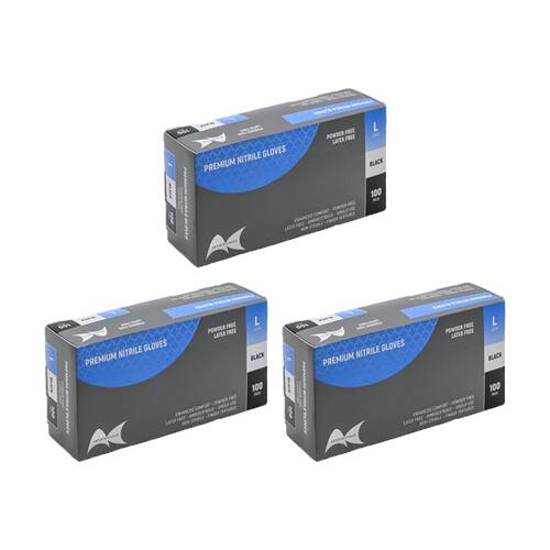 3x 100pc Artists Choice Premium Powder Latex Free Nitrile Gloves Black Large