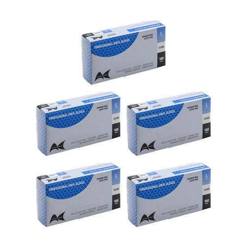 5x 100pc Artist Choice Food Medical Vinyl Gloves Powder Latex Free Large