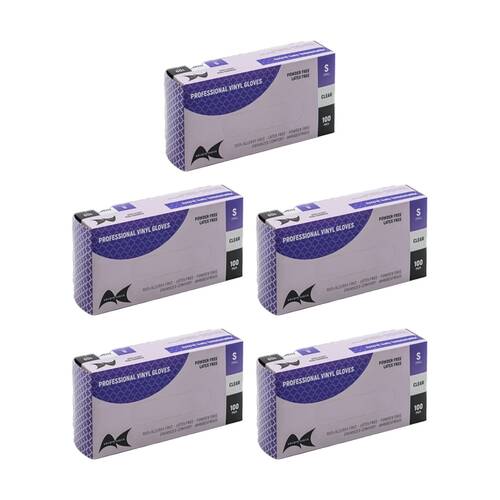 5x 100pc Artist Choice Food Medical Vinyl Gloves Powder Latex Free Small