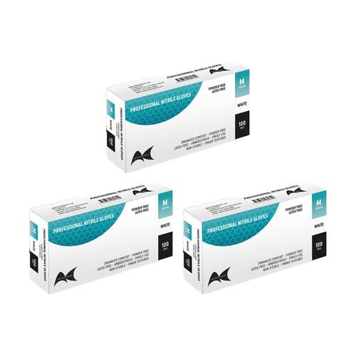 3x 100pc Artists Choice Nitrile Gloves Powder Latex Textured White Medium