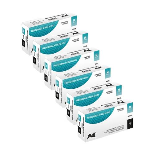 6x 100pc Artist Choice Nitrile Gloves Powder Latex Textured White Medium
