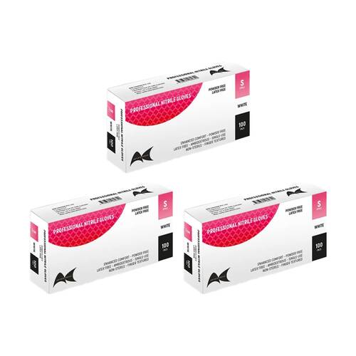 3x 100pc Artists Choice Nitrile Gloves Powder Latex Textured White Small