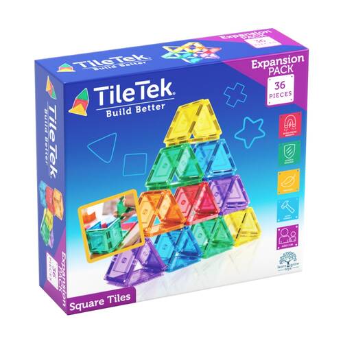  36pc TileTek Small Square Magnetic Tiles Set Building Toy Blocks
