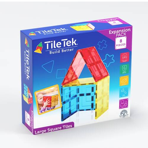  8pc TileTek Large Square Tiles Set Magnetic Building Blocks Rainbow