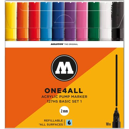 10pc Molotow One4All Basic Art/Craft Drawing Pen Markers 2mm Multicolour