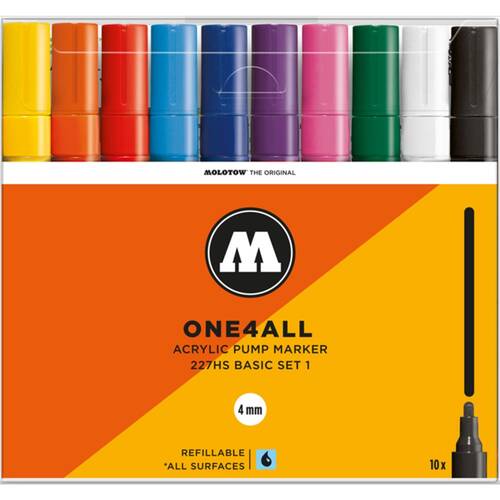 10pc Molotow One4All Basic Art/Craft Drawing Pen Markers 4mm Multicolour
