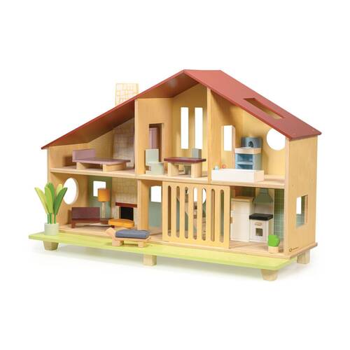 Mentari Cedar Chalet Dolls House With Furniture Mid-Century Kids 3y+