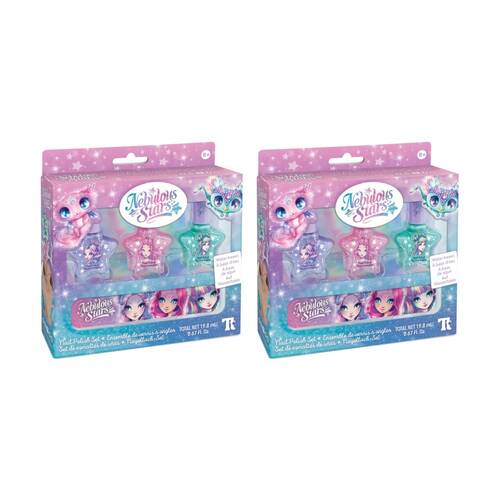 2x Nebulous Stars Water-Based Nail Polish 3 Colour Set W/ File & Stickers 8Y+