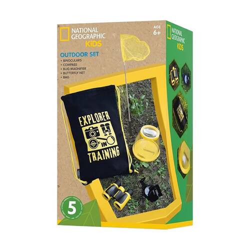 National Geographic Kids Outdoor Set W/ Binoculars Compass Magnifier Net Bag 6Y+