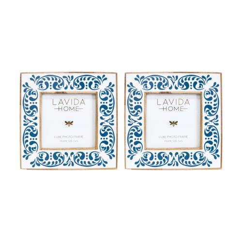 2PK LVD Francesca Resin/Teak Wood 5x5 Photo Frame Home Decor 19.43x19.43x1.27