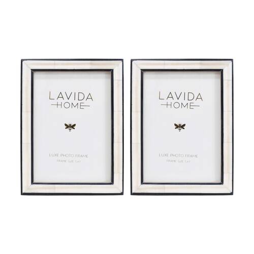 2PK LVD 5x7 In Marina Bone/Resin Picture Frame Ivory/Black 20.32x15.24x1.91cm