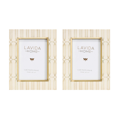 2PK LVD 5x7 In Amara Resin Picture/Photo Frame Cream/Gold 24.13x19.05x1.27cm