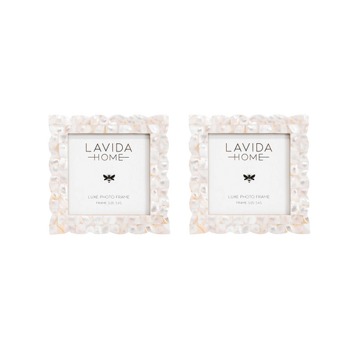 2PK LVD 5x5 Inch Scallop MOP Shell Picture Frame Iridescent 15.24x15.24x1.27cm