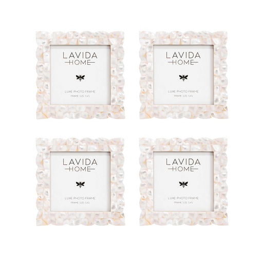 4PK LVD 5x5 Inch Scallop MOP Shell Picture Frame Iridescent 15.24x15.24x1.27cm