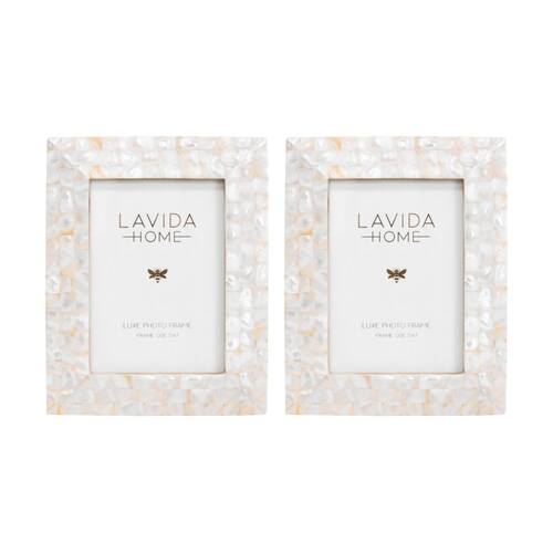 2PK LVD 5x7in Odette Contemporary MOP Shell Picture/Photo Frame Decor Mosaic