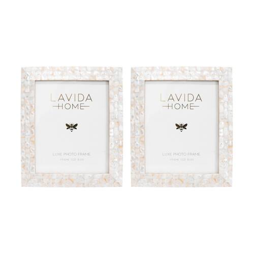 2PK LVD 8x10in Odette Contemporary MOP Shell Picture/Photo Frame Decor Mosaic