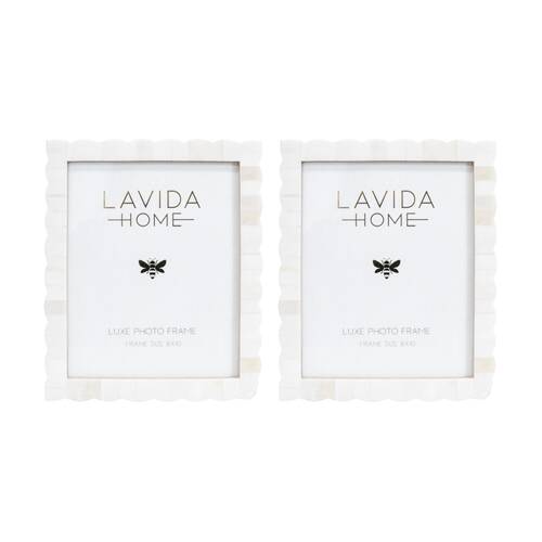 2PK LVD 8x10in Scallop Contemporary Bone Picture/Photo Frame Decor Iridescent