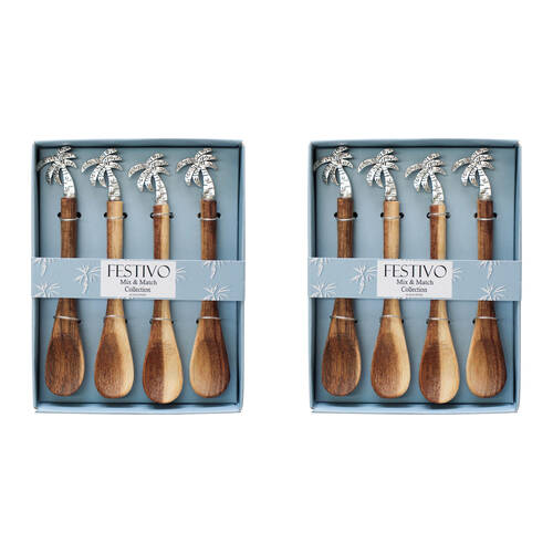 2x 4pc LVD Palm Tree Top Teaspoon Metal Set Kitchen Homewares 11x14x2.5cm