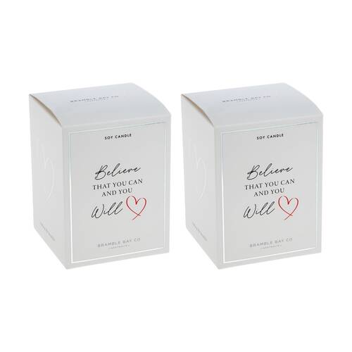 2PK Bramble Bay Believe You Can Glass Wild Frangipani Occasion Soy Candle 300g