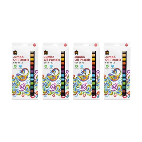 4x 12pc Educational Colours Jumbo Oil Pastels Junior Student Paint Set Assorted