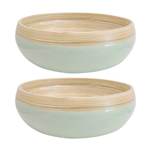 2PK LVD Large Natural/Sage Round Bamboo Decorative/Serving Bowl 30x30x10cm